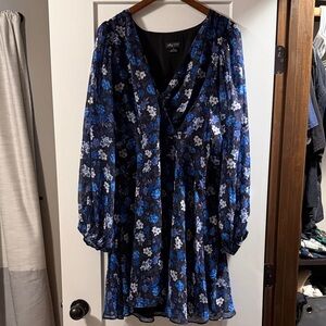 City chic Blue and Black Floral Long Sleeve Dress